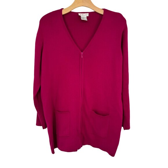 Talbots Women's raspberry pink Zip-Up Cardigan Sweater Pockets Sz Medium Cotton - Picture 4 of 7